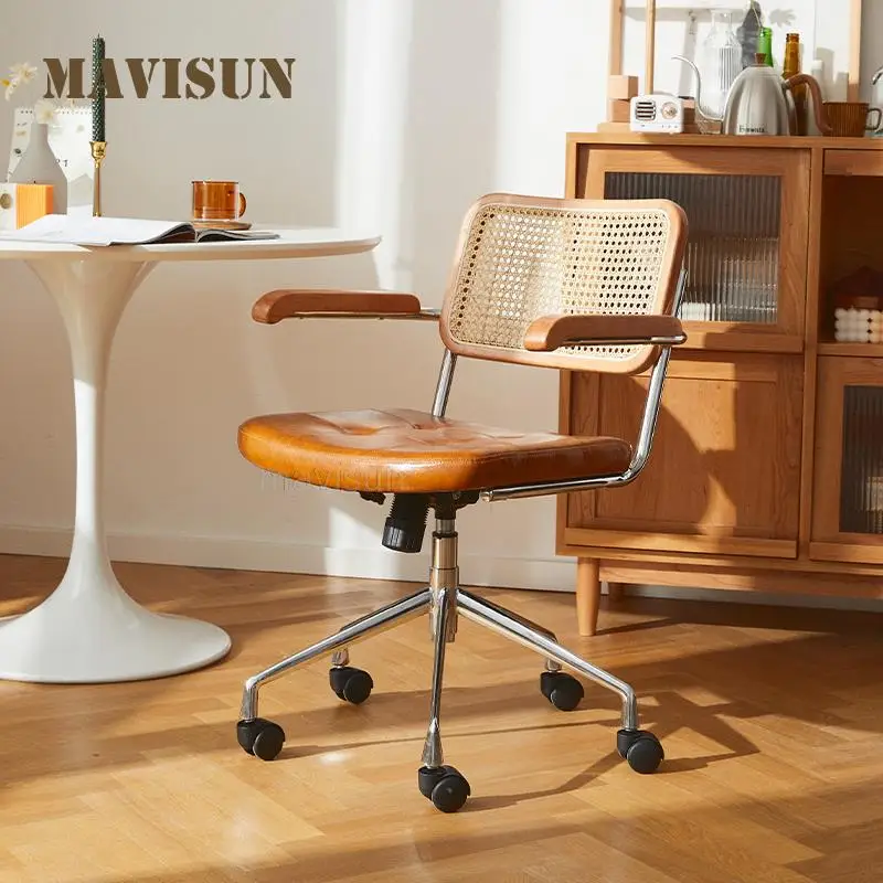 

Rattan Office Chair Simple Nordic Home Study Lift Swivel Pulley Armless Simple Modern Bedroom Furniture Computer Gaming Chairs