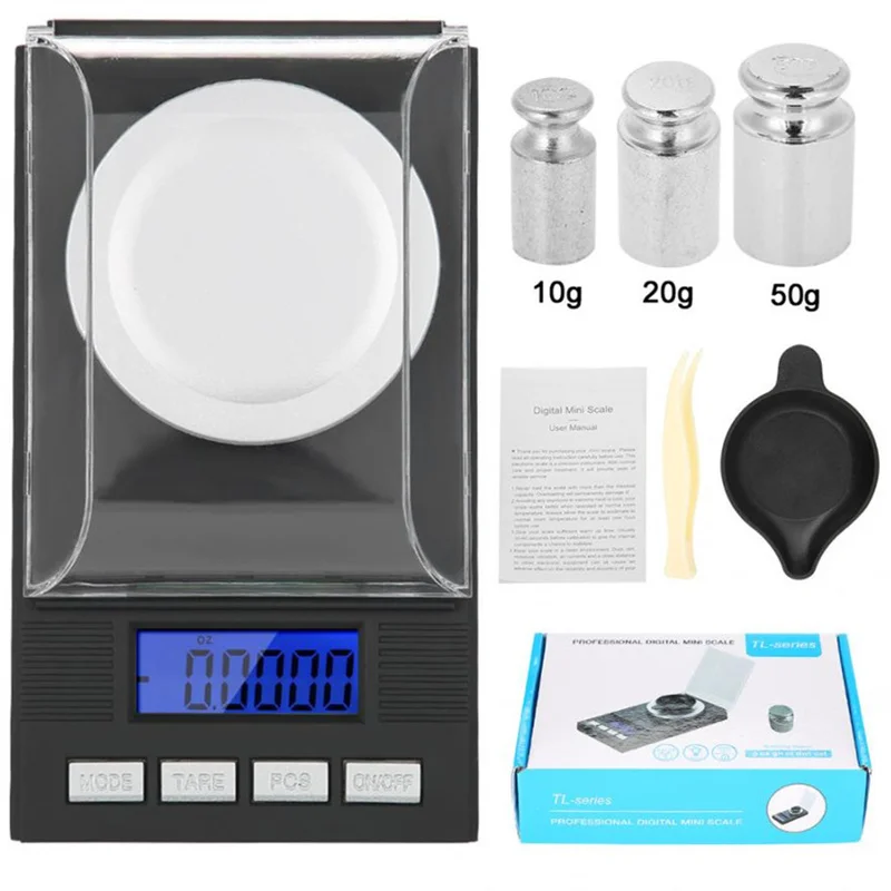 

0.001g Precision Jewelry Scales Digital Weighing Gem Electronic Diamond Scale Portable Lab Weight Milligram Scale 100g/50g/20g