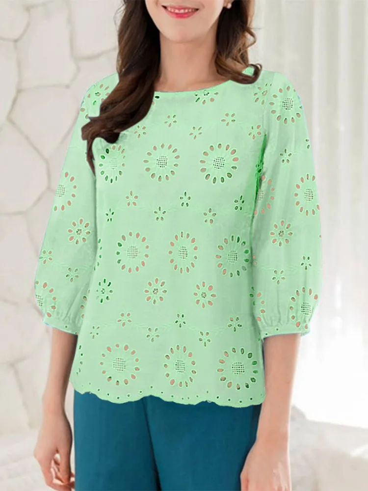 ZANZEA Элегантные женские топы с вырезами повседневная модная блузка круглым