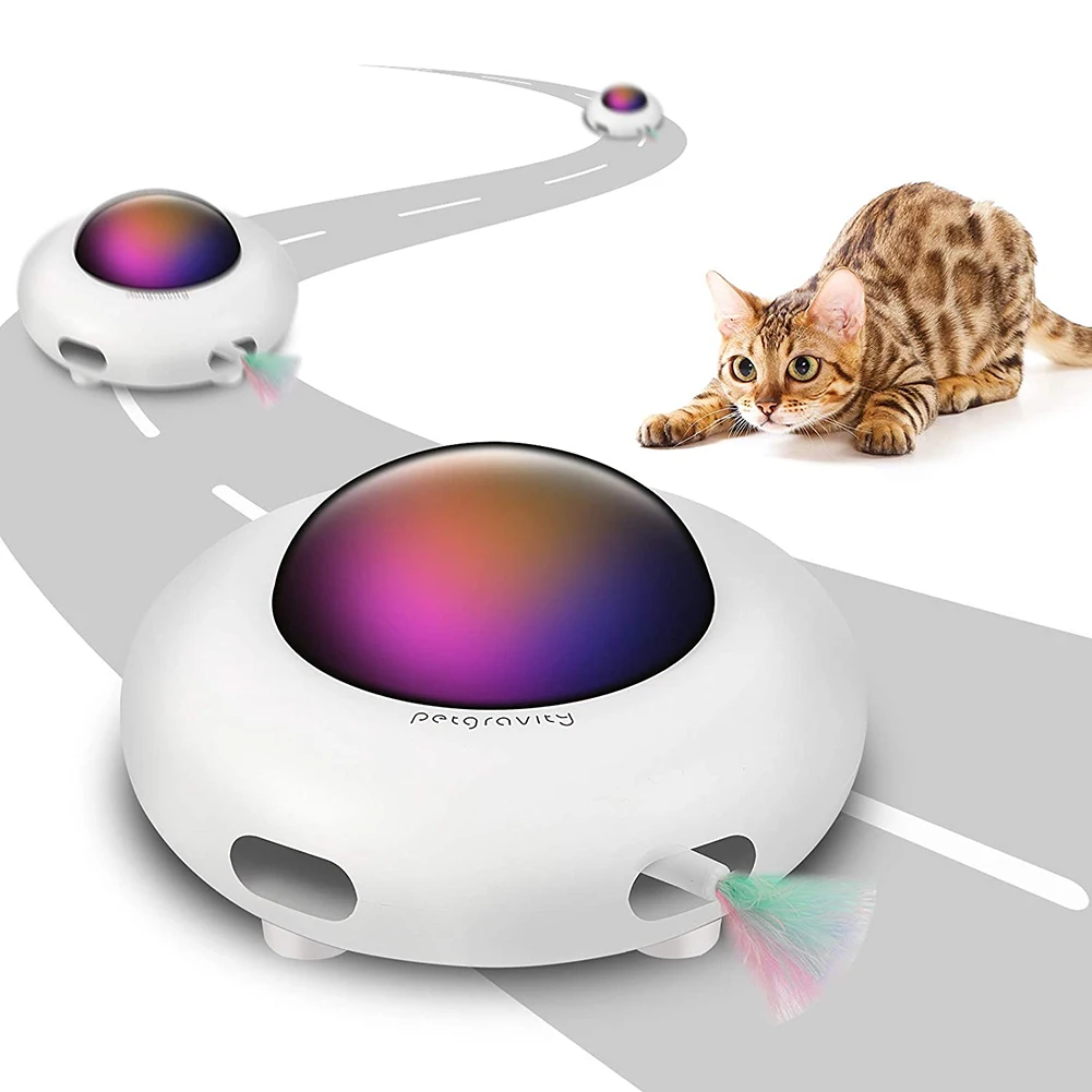 Interactive Auto Cat Toy Smart Teaser UFO Pet Turntable Catching Training toys USB Charging Cat Teaser Replaceable Feather