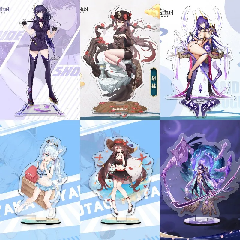 

Hot Anime Genshin Impact Raiden Shogun Cosplay Acrylic Action Figure Hutao Stand Sign Model Prop Desk Decoration Toy Fans Gift