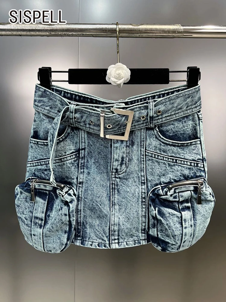 

SISPELL Spliced Belt Demin Skirts For Women High Waist Patchwork Mor Than A Pocket Mini Bodycon Skirt Female Summer 2023 Style