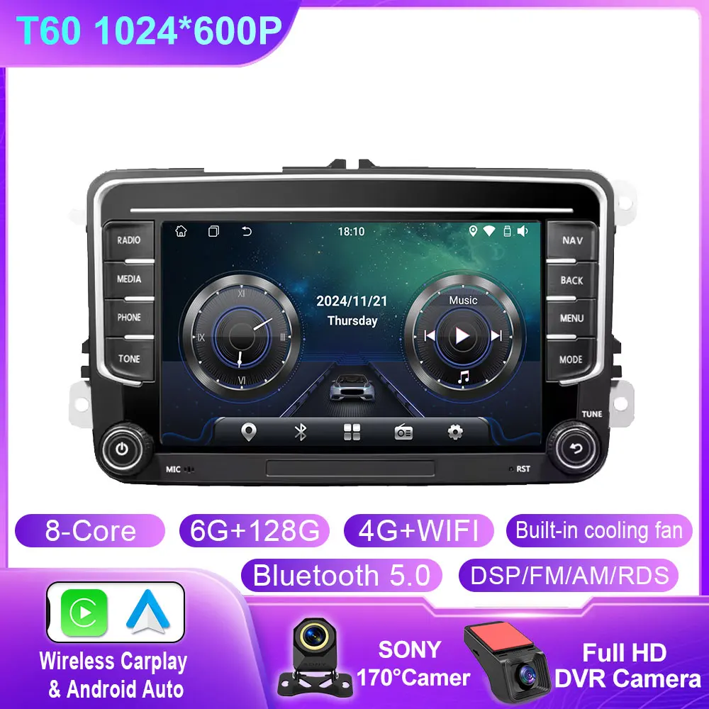 

Android14 Автомобильный радиоприемник GPS для VW Volkswagen Skoda Octavia Golf 5 6 Touran Passat B6 Polo Jetta 2Din Мультимедиа Playe0r NO 2DIN DIN