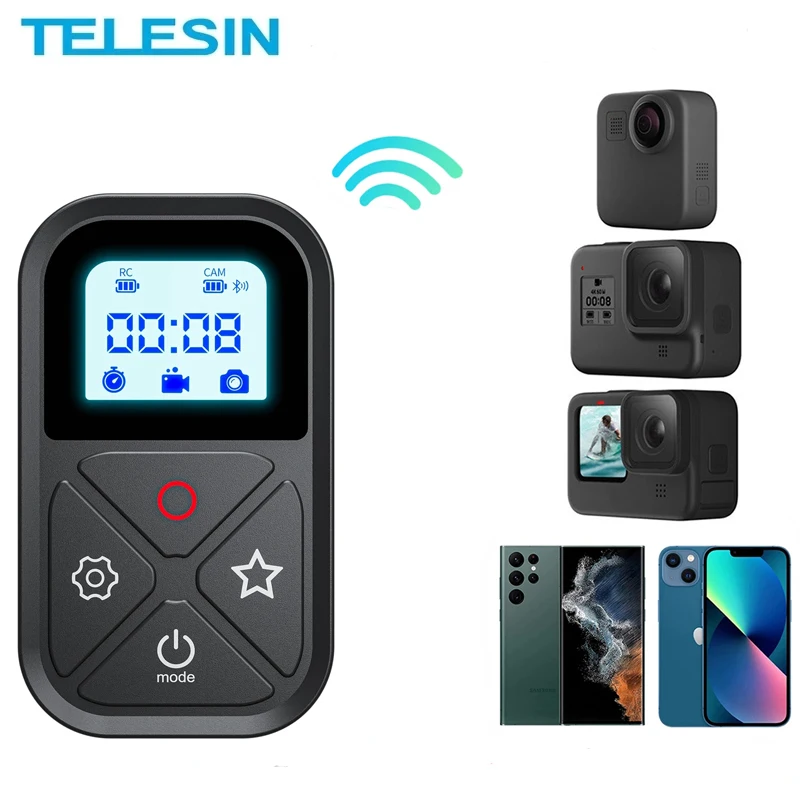 

TELESIN 80M Bluetooth Remote Control For GoPro Hero 11 10 9 8 Max With Wrist Strap For Smart Phone Action Camera Accessories