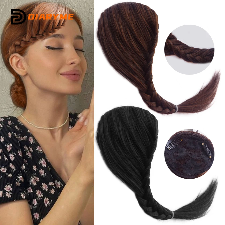 

Synthetic Fishtail Braids Bangs Hair Extension Piece Bride Oblique Front Fringe Bangs Tails Clip In Hair Braid Styling Brown