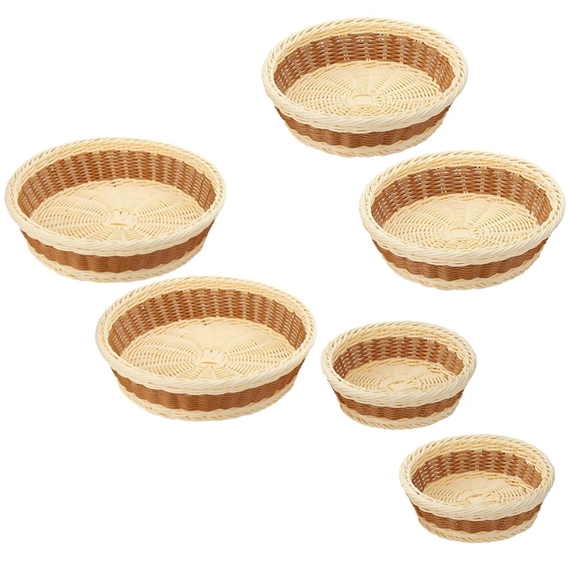 

2 Pack Imitation Rattan Woven Breads Basket, Stackable Fruit Baskets For Food Serving,Display,Home Kitchen,Restaurant
