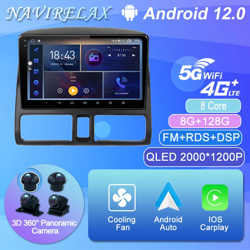 Android 12 Auto Car Radio Multimedia Video Player For Honda CR-V CRV 2 2001 - 2006 Carplay GPS 2Din 2 Din DVD