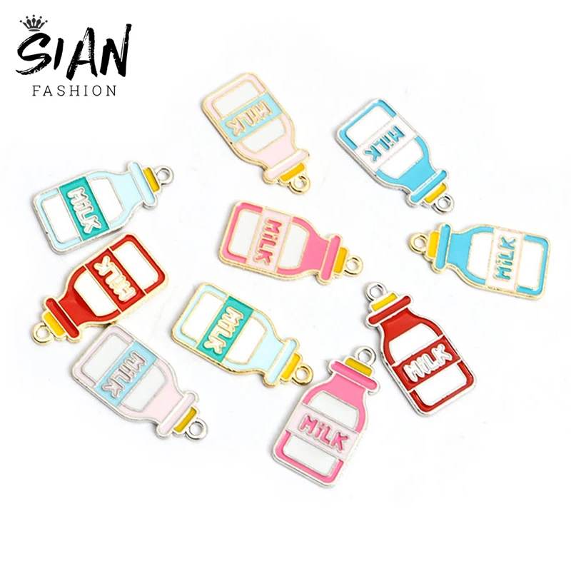 

10pcs/Lot Cute Bottle Milk Drink Enamel Charms for Pendant Necklace Keychains Earrings DIY Jewelry Makings Crafts Accessories