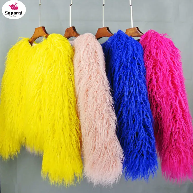 

SEPAQI Women's Fur Coat Colorful Furry Pink Lamb Wool Faux Fur Coat Female Shaggy Sheepskin Coat Winter Artificial Fur Jacket