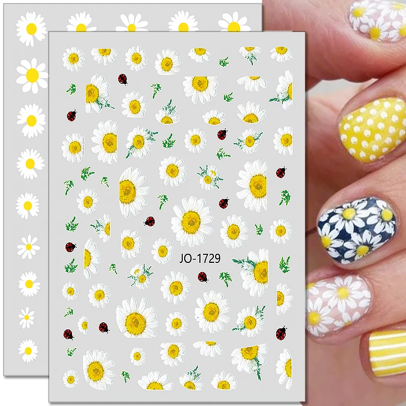 

Summer Daisy Sunflower Nail Stickers Flowers Leaves Butterfly Nail Decals Self-Adhesive Transfer Sliders Wraps Nail Decorations
