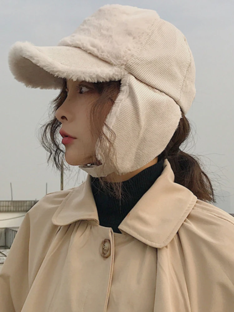 

Men Women Winter Cap Hat Thick Warm Unisex Baseball Cap Fashion Earflap Cap Men Women Berber Fleece Baseball Bomber Hat