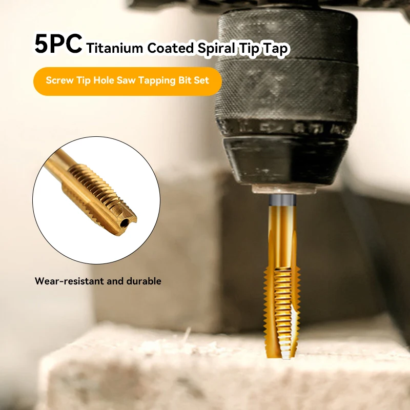 

5pcs Tap Drill Bits Set Hex Shank Titanium Plated Bits HSS Screw Thread Bit Screw Compound Tap Bit Hand Tools M3 M4 M5 M6 M8