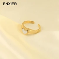 enxier fashion simple white shell love heart rings for women girls jewelry 316l stainless steel open ring accessories