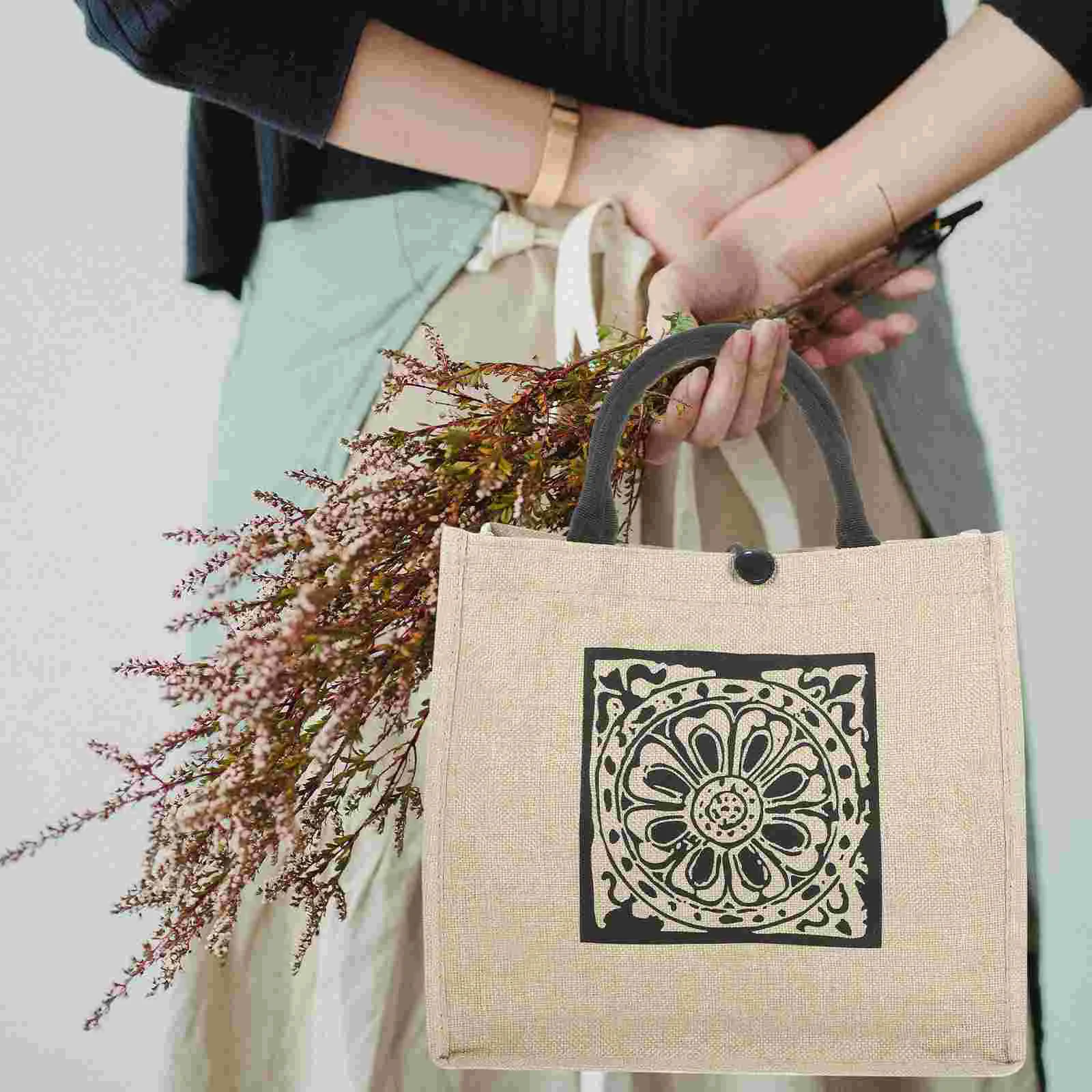 

Favors Flax Bag Shopping Small Burlap Handle Tote Handles Women Natural Grocery Reusable