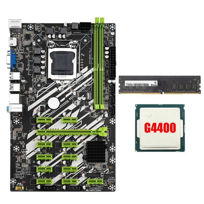 

B250 BTC Mining Motherboard with 4400CPU+8G DDR4 RAM 12 PCI-E Slots LGA1151 DDR4 RAM SATA3.0 USB3.0 VGA+HD for BTC