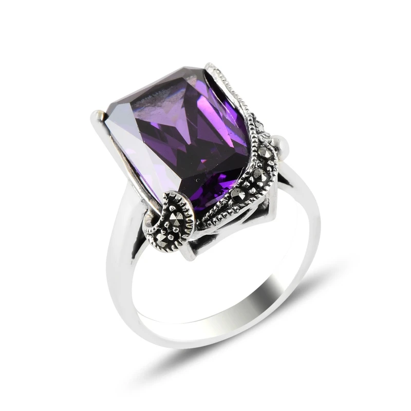 

Silver 925 Sterling Marcasite & Zircon Crystal Ring