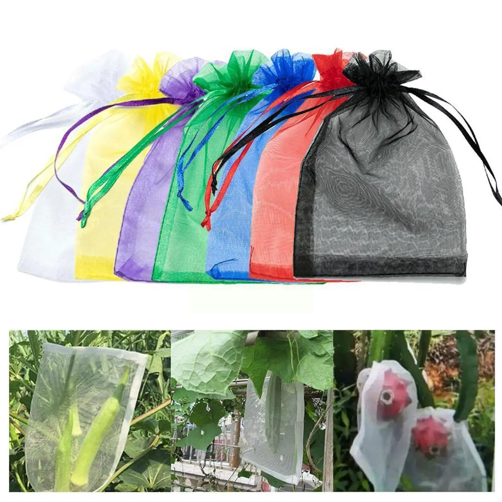 

50pcs Vegetable Mesh Bag Plant Protective Mesh Pest Colors Gardening 2 Mesh Drawstring With Sizes Anti Control 7 Insect Bir I0H7