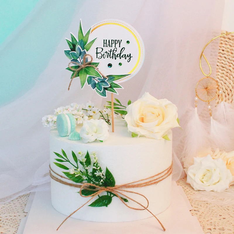 

Топпер для торта с зелеными листьями, украшение на день рождения, блестящие топперы для детской вечеринки, товары для выпечки «сделай сам», Новинка