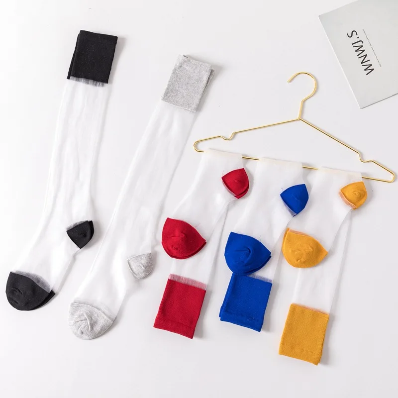 3/5pair Summer Nylon Lolita Stockings for Women Female Sexy Transparent Crystal Silk Thin Knee High Socks Over Knee Socks Medias