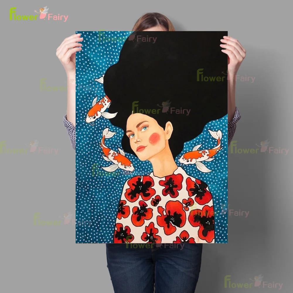 Современный постер с красочными волосами для девочек женщин цветов птиц