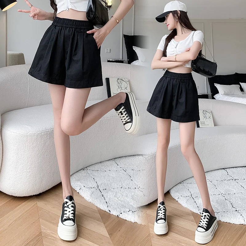 Korean Fashion Shorts Women Wide Leg Shorts Female Elastic Waist Casual Shorts Summer Women Clothing High Waisted Womens Shorts