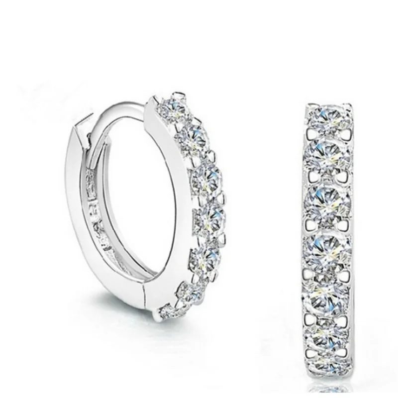 

2021 Trend Earring Simple White Glass Filled Row Drill Round Hoop Earring Fashion Modern Party Jewelry Pendientes De Mujer