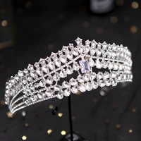 luxury baroque silver color bridal tiaras cubic zirconia crown rhinestone pageant diadem headbands wedding hair accessories
