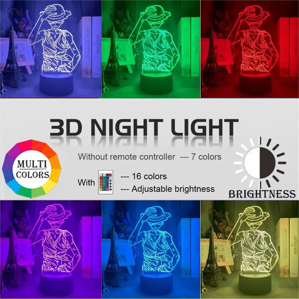 

16Color One Piece Luffy 3D LED Night Light table lamp Desk Light Action Figures boyfriend Kids Home Christmas Toys