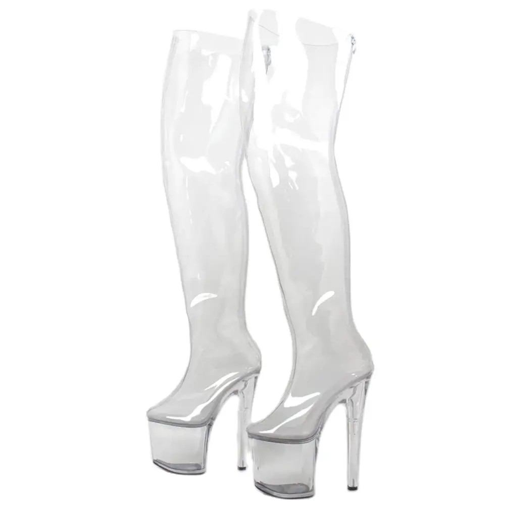 Women Clear Transparent Over-the-knee Boots 8 inch High Heel Zip Platform Ladies Night-club Party Pole Dance Boots Custom Shaft