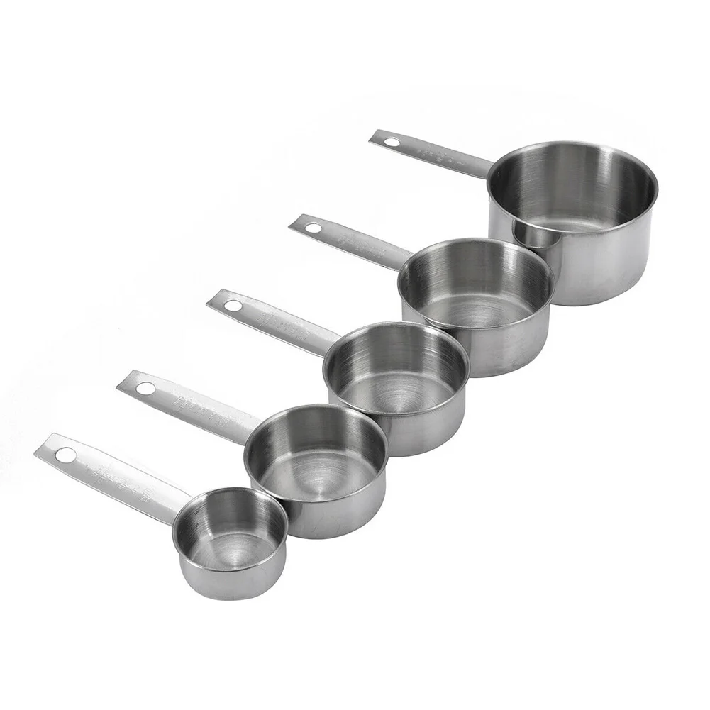 

5pcs/set Stainless Steel Measuring Cups Kitchen Silver Spoons Baking Cooking Practical Durable Tool Gadgets Portable Non Toxic