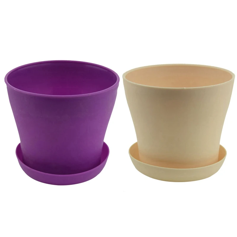 

2 шт., пластиковый горшок для растений, с блюдце-поддон, Круглый глянцевый домашний садовый декор, верхний диаметр-, 14 см/5,51 дюйма, фиолетовый &