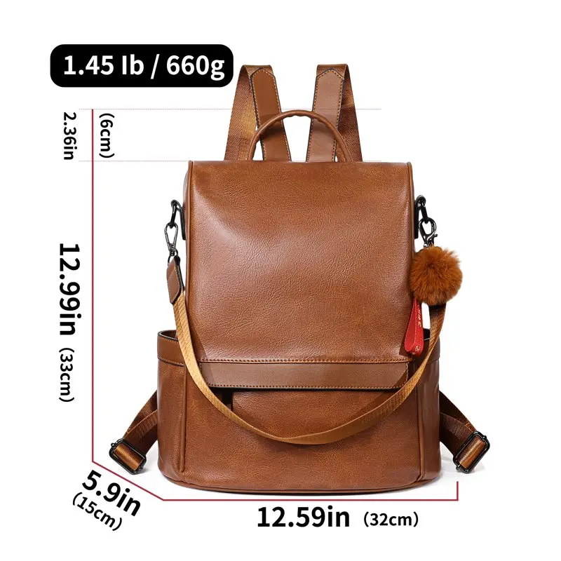 Women's Leather Backpack Anti-theft Backpack Purse Lightweight Travel Casual Shoulder Bag Brown
