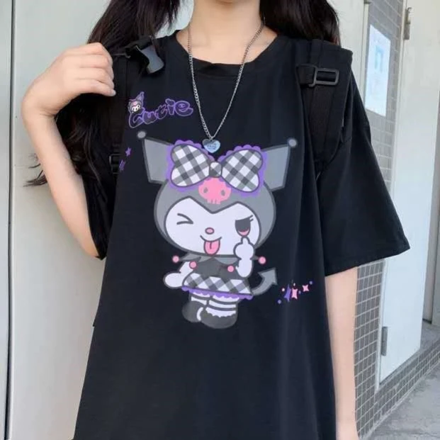 

Kuromi T-shirt Sanrio Short-sleeved Women's Summer Girl Top Japanese Cute Graphic T Shirts Clothes Women Harajuku Shirt