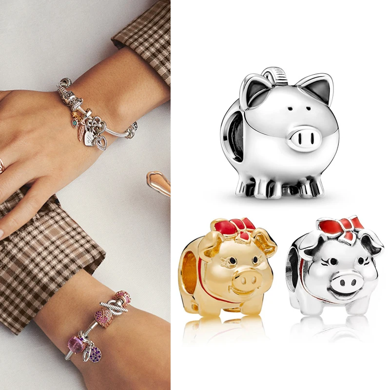 

925 Silver New Cute transfer pig piggy piggy piggy bank beads suitable for original Pandora Bracelet female DIY Charm Jewelry