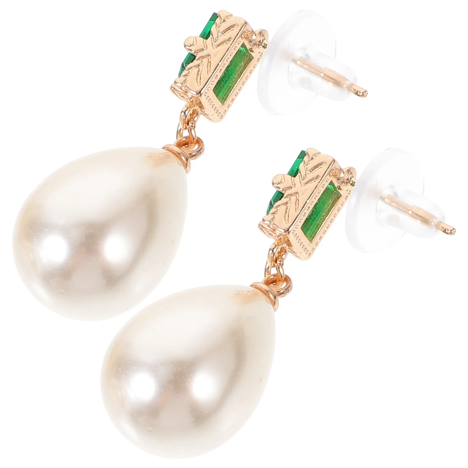 

1 Pair of Pearl Dangle Earring Fashionable Gold Plated Earring Stylish Earring With Green Zircon