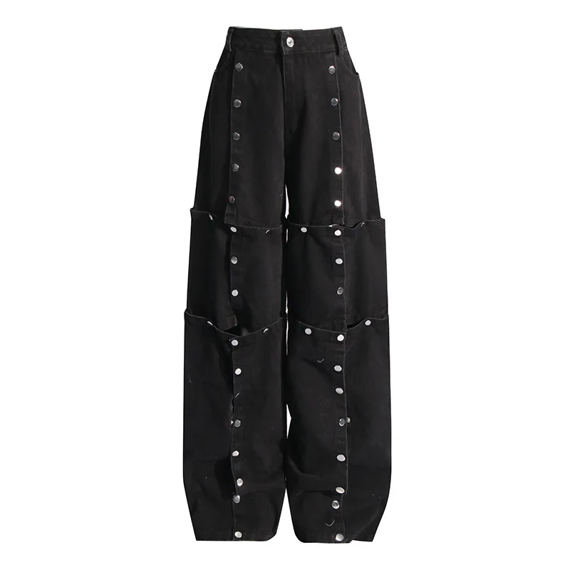 Джинсы женские черные со съемными штанинами модная повседневная одежда для