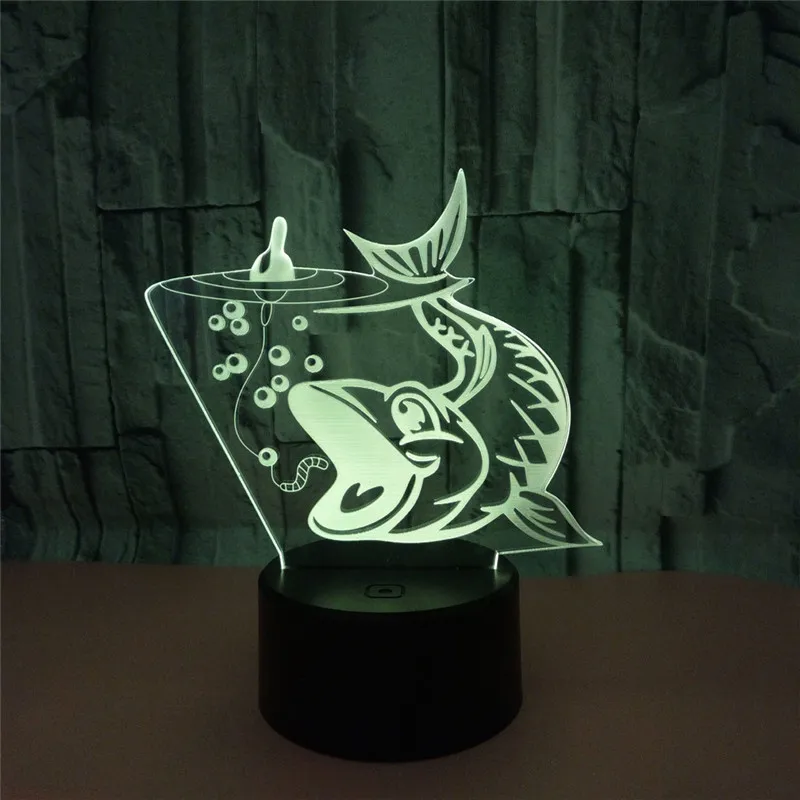 3D светильник для рыбалки с USB-зарядкой и сенсорным выключателем 7 цветов детский