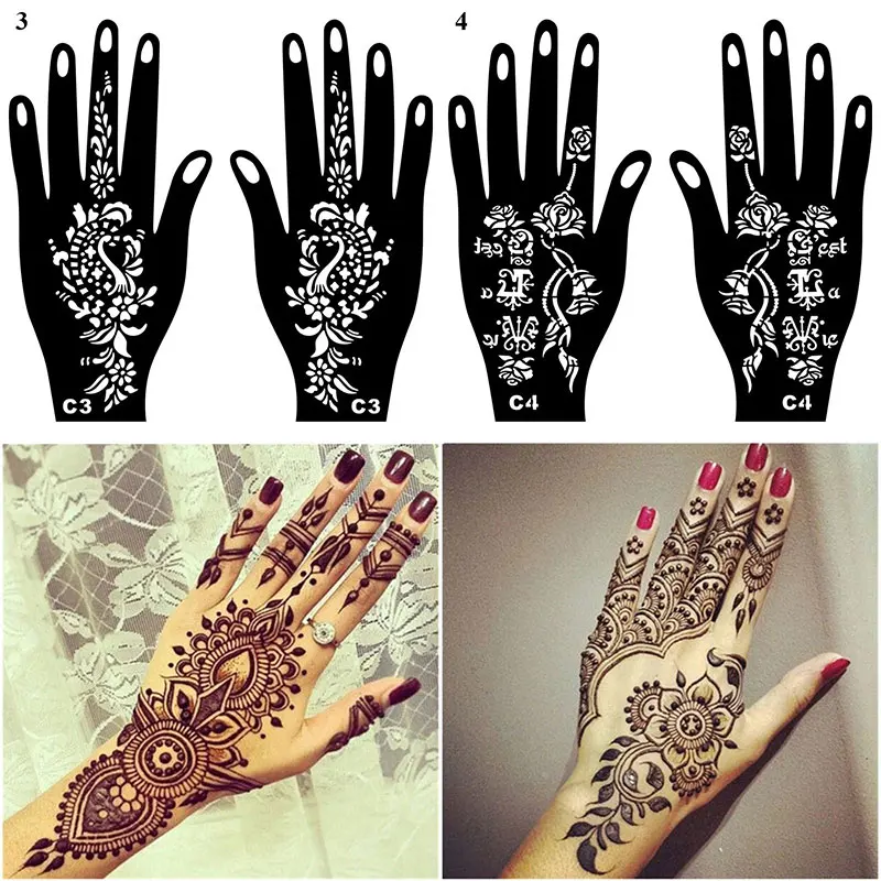 

Professional Henna Tattoos Stencil Temporary Hand Body Art Stickers Template Hand Tattoo Stickers India Flower Tattoo Stencil