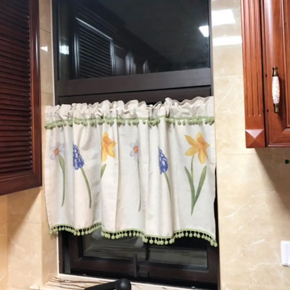 

Tassels 1 Sheet Chic Flower Printing Closet Short Valance Daffodil Pattern Window Screen Anti-fade Kitchen Supplies