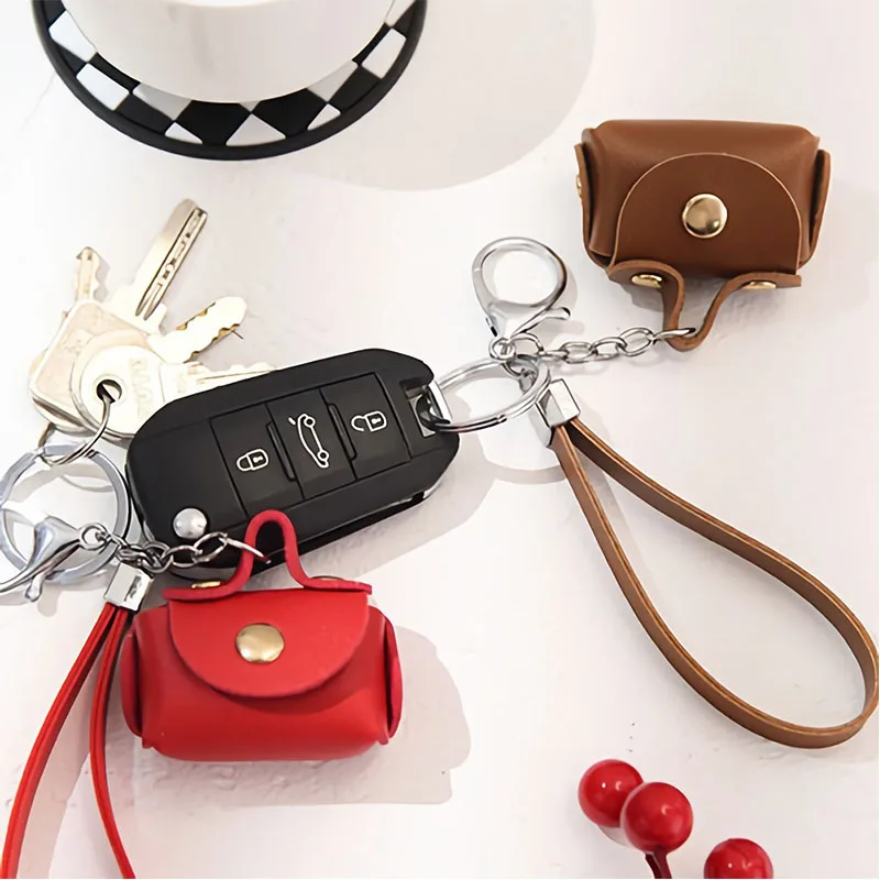 

1PC Portable Pu Leather Housekeeper Holders Car Keychain Key Holder Bag Case Unisex Wallet Cover Solid Color Storage Bag