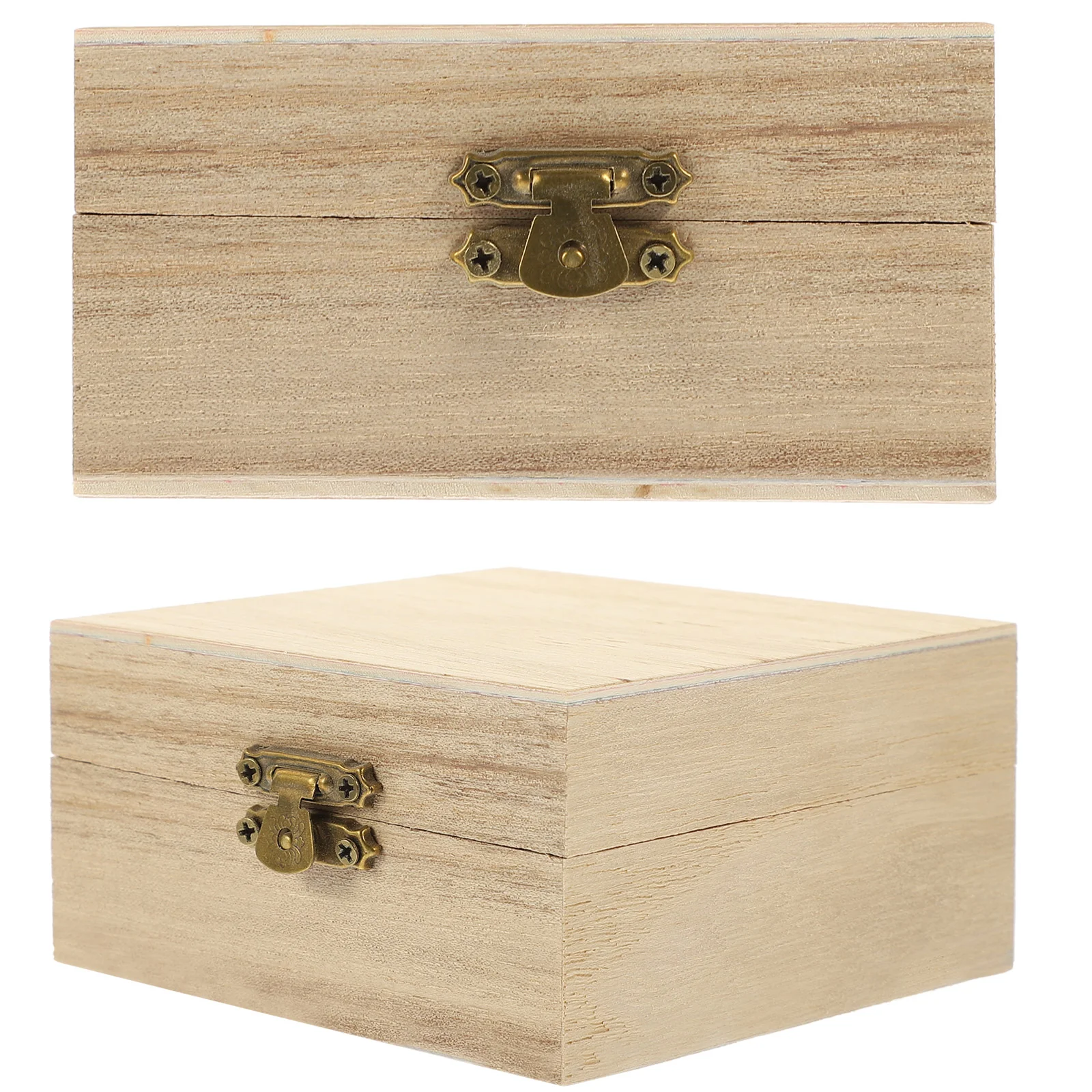 

2 Pcs Blank Storage Box Rustic Decor Jewelry Organizer Case Wooden Hinged Cover Decorative Vanity Travel Rectangular Cases