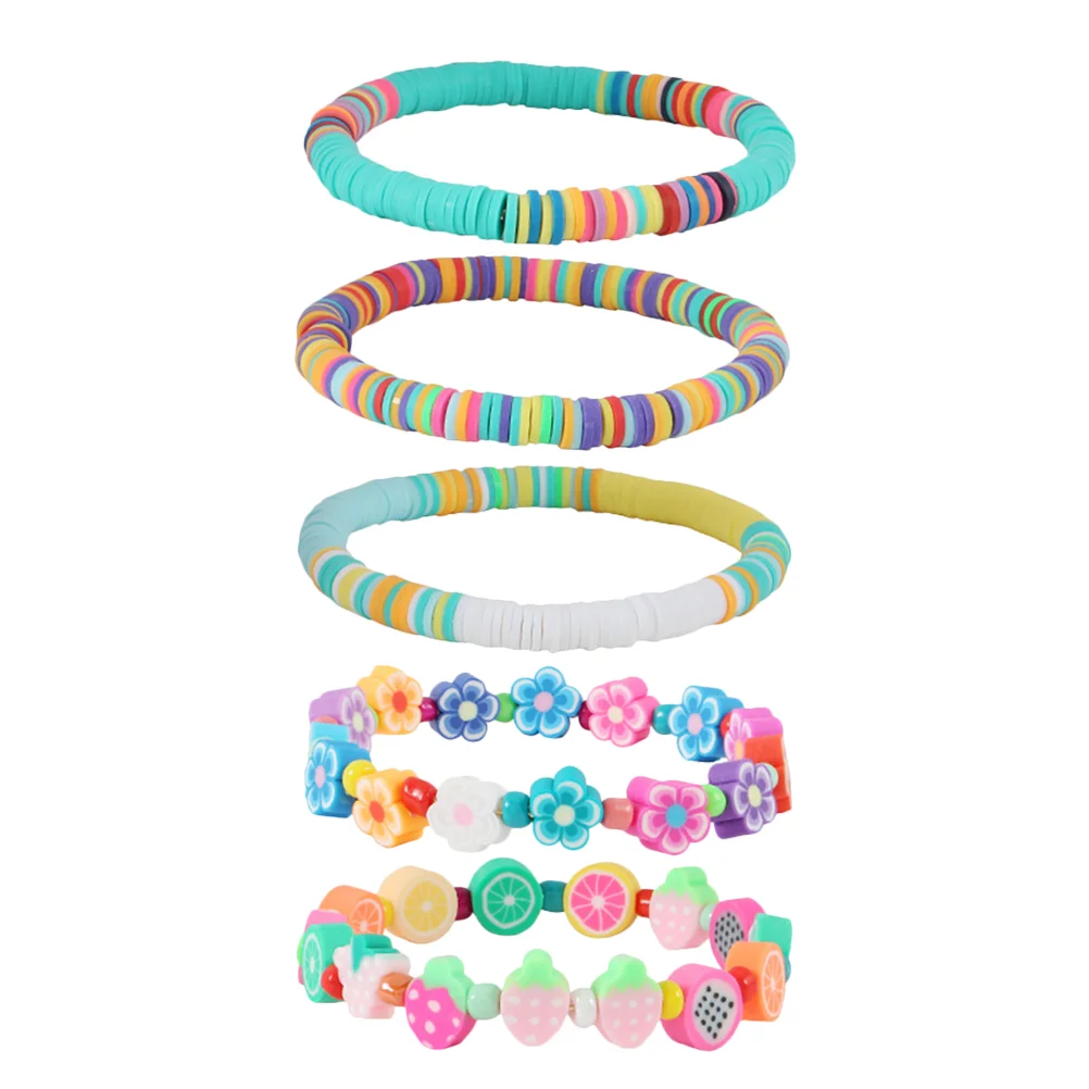 

5pcs Summer Bracelets Fruit Flower Bracelet Set Stack Clay Bead Bracelet Jewelry