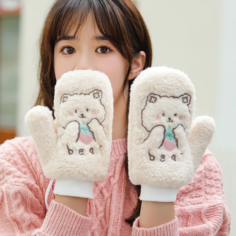 

Зимние перчатки, утолщенные теплые женские перчатки, милые перчатки из овечьей шерсти, варежки