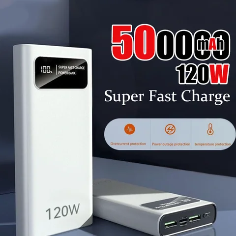 Портативная мобильная мощность 500000 мАч 120 Вт PowerBank Быстрая зарядка Сверхбольшая емкость Внешний аккумулятор с цифровым дисплеем