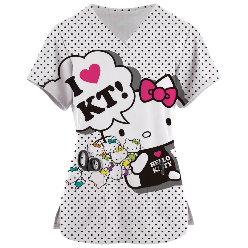 Медицинская Униформа Hello Kitty скрабы женские топы для медсестер с мультяшным