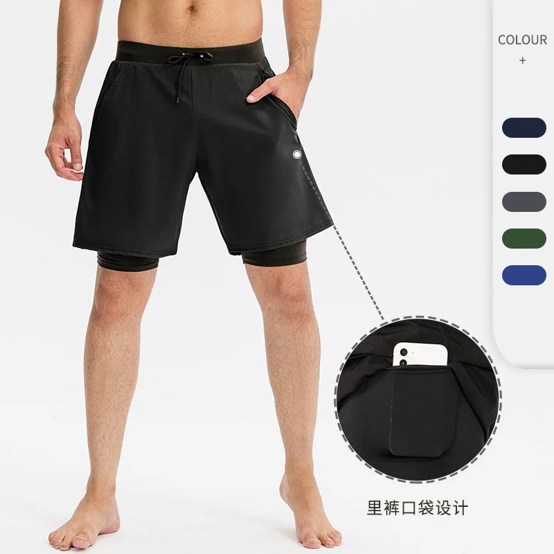 

LuluLemon New men's elastic athletic shorts quick dry stretch basketball running double layer fake two pocket gym pants