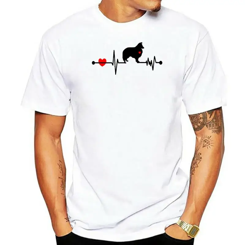 

Biker T Shirts Sheltie Dog Breed Heartbeat Shirt Pet Shetland Sheepdog Men'S Cotton O Neck Short Sleeve Shirts