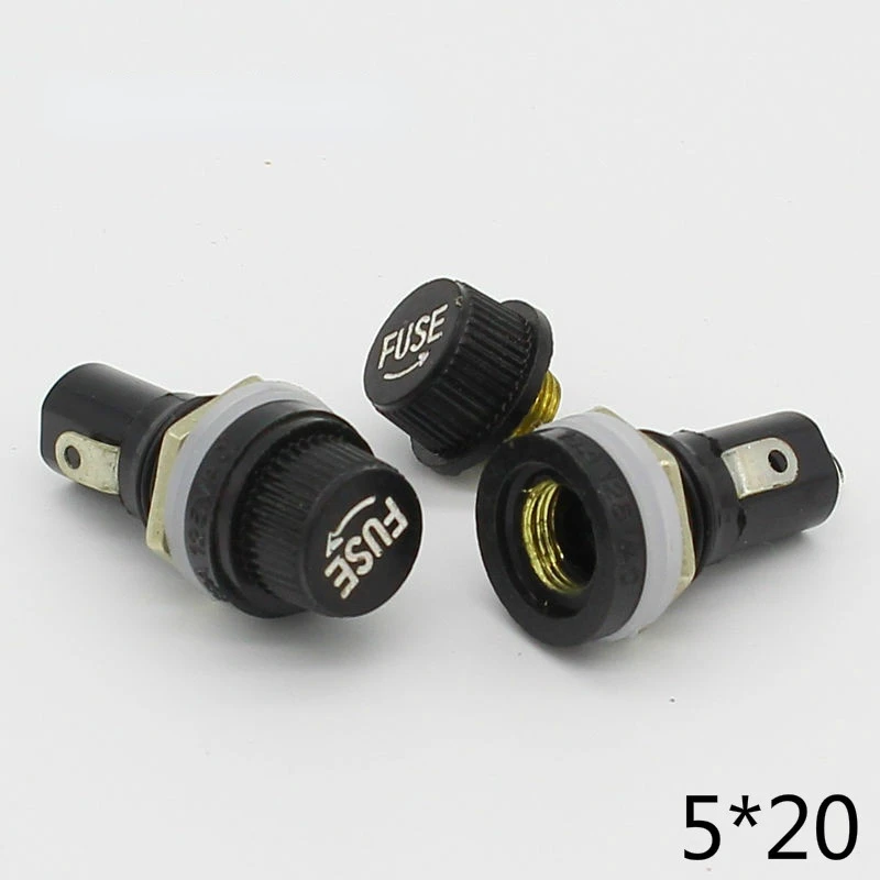 

5pcs/lot 5*20mm glass fuse holders 5x20 black insurance tube socket fuse holder for 5*20 insurance Panel Mount Fuse Holder