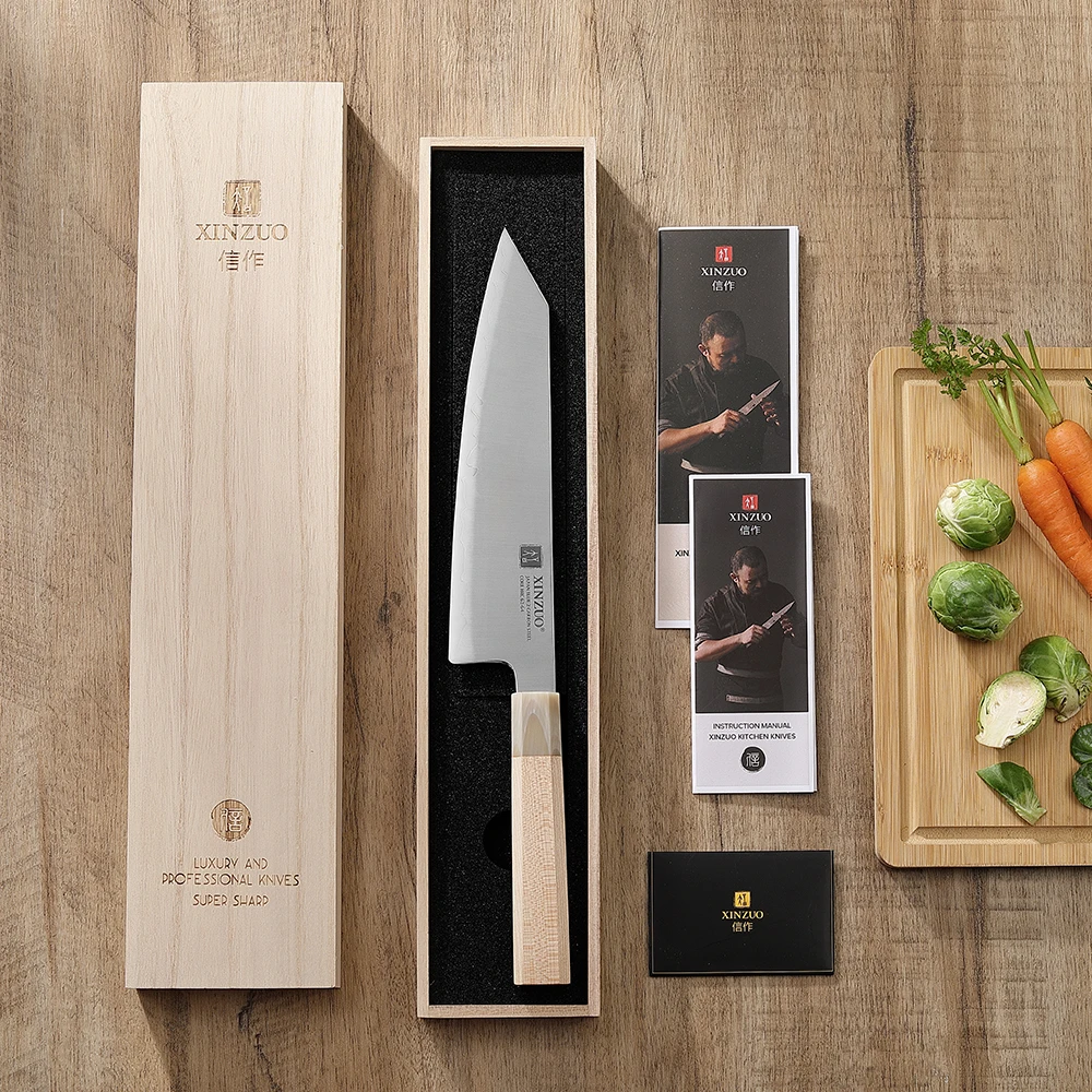 Нож Bunka XINZUO 8,4 дюйма, изготовленный на заказ из композитной стали Sanyo Riki Aogami No 2, с тонкой водной заточкой для бритвенной остроты. (art.: 3920d7fc153ad) - 3920d7fc153ad