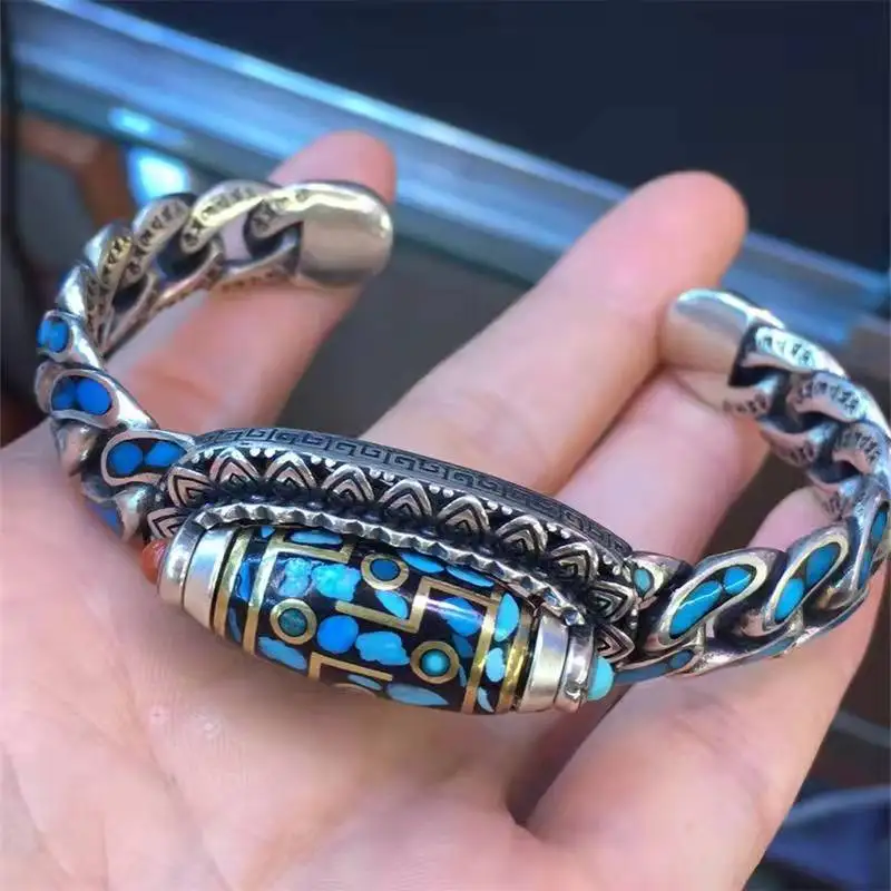 

Ethnic Style Personality Retro Swirl Wulan Flower Turn Dzi Bead Six-character Mantra Transfer Bracelet Men and Women Accessories